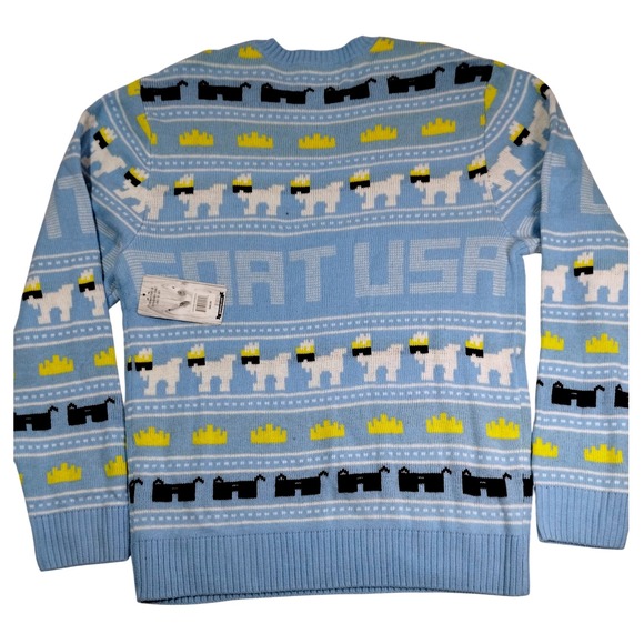 GOAT USA Unisex Graphic Crewneck Sweater OG Blue XS Small Ski Ugly Christmas - Picture 1 of 8